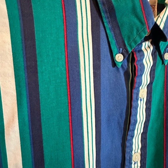 Vtg John Ashford Sport Shirt Men's Lg Multicolor Blue/Green Striped Button Down - Picture 3 of 7